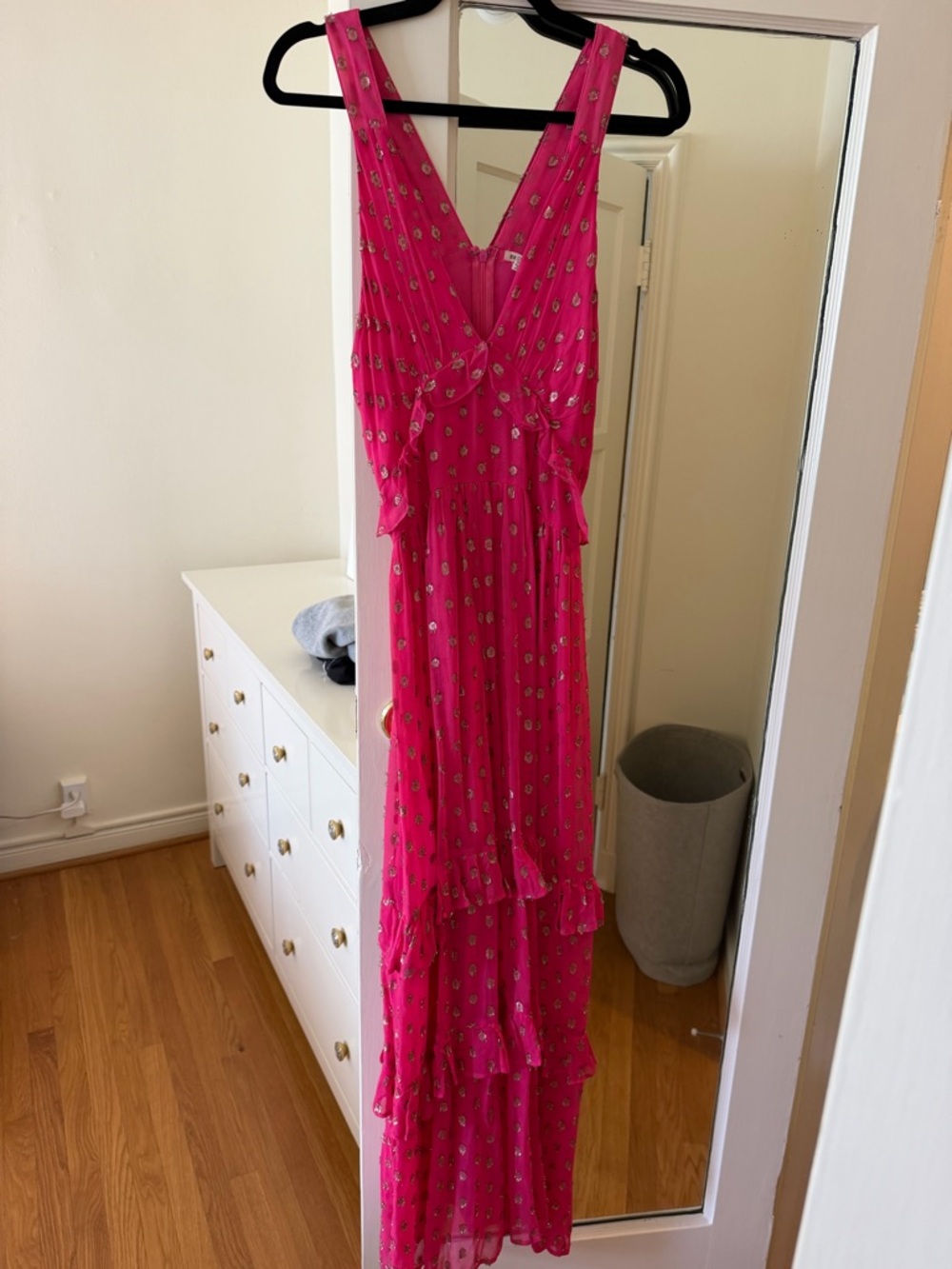 En Creme Hot Pink V-Neck Ruffle Tiered Maxi Dress